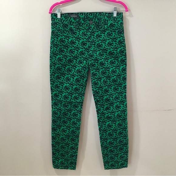 J.Crew Toothpick Green Navy Bow Skinny Ankle Corduroy Pants size 27 #22219 - Picture 1 of 9